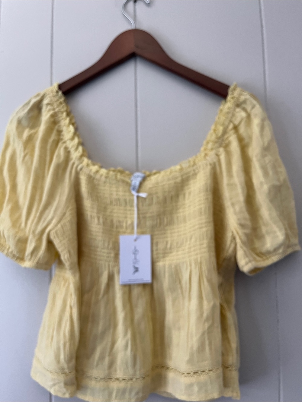 Jessica Pale Yellow Smocked Peplum Puff Sleeve Top